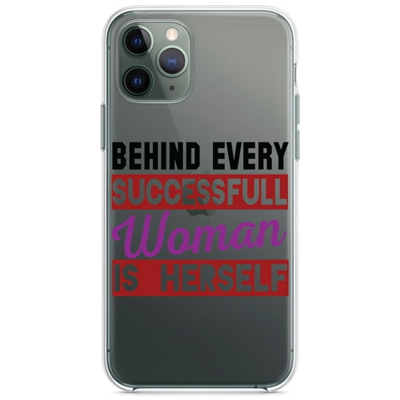 DistinctInk Clear Shockproof Hybrid Case for iPhone 13 Pro MAX (6.7" Screen) - TPU Bumper Acrylic Back Tempered Glass Screen Protector - Behind Every Successful Woman is Herself