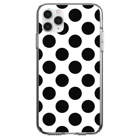 DistinctInk Clear Hybrid Case for Apple iPhone 13 Pro Max (6.7" Screen) - Black & White Polka Dots - Lightweight Grip