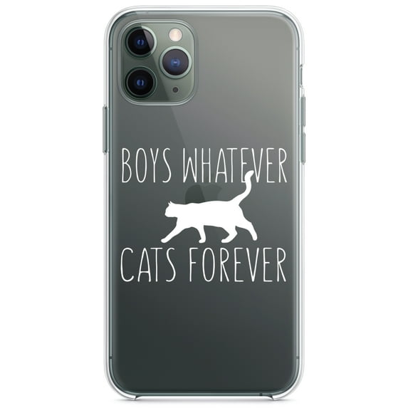DistinctInk Clear Hybrid Case for Apple iPhone 13 Pro Max (6.7" Screen) - Boys Whatever, Cats Forever - Lightweight Grip