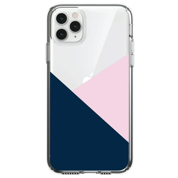 DistinctInk Clear Hybrid Case for Apple iPhone 13 Pro Max (6.7" Screen) - Navy & Pink - Shockproof Protection
