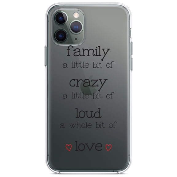 DistinctInk Clear Hybrid Case for Apple iPhone 13 Pro Max (6.7" Screen) - Family Crazy Loud Love Hearts - Wireless Charging Compatible