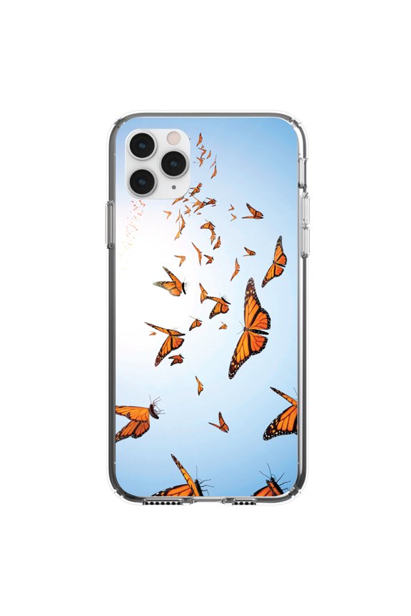 Clear Hybrid Case for Apple iPhone 13 Pro Max (6.7" Screen) - Flying Monarch Butterflies - Lightweight Grip