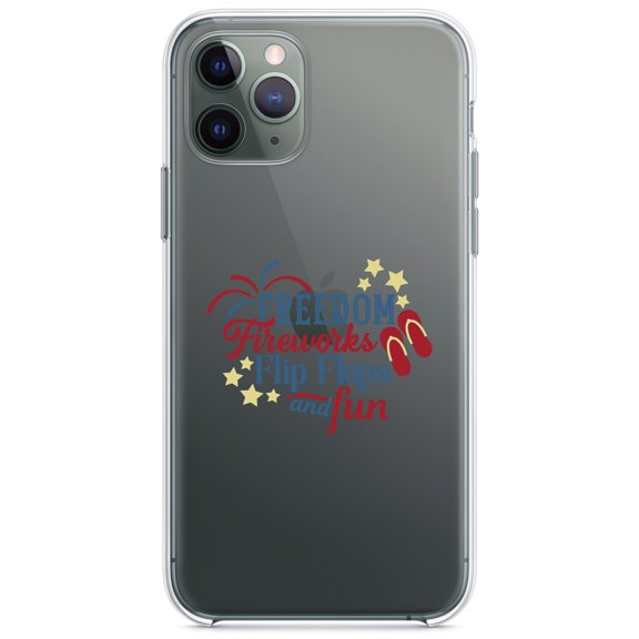 DistinctInk Clear Hybrid Case for Apple iPhone 13 Pro Max (6.7" Screen) - Freedom Fireworks Flip Flops & Fun - Tempered Glass Back