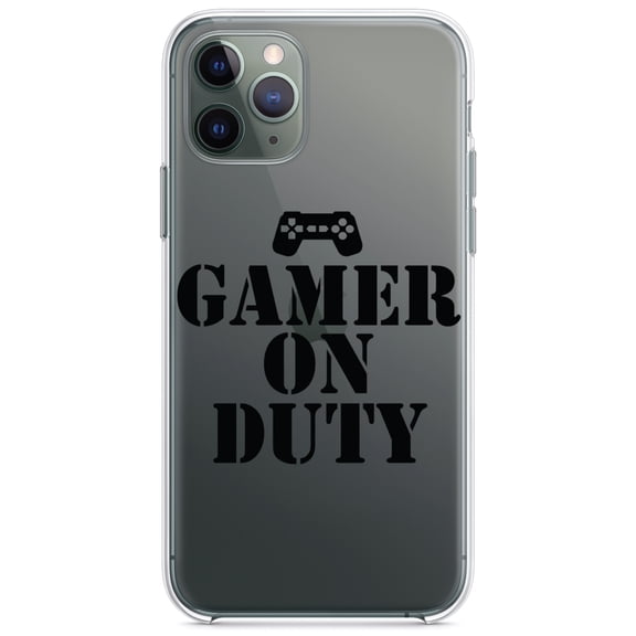 DistinctInk Clear Hybrid Case for Apple iPhone 13 Pro Max (6.7" Screen) - Gamer on Duty Video Games - Shockproof Protection