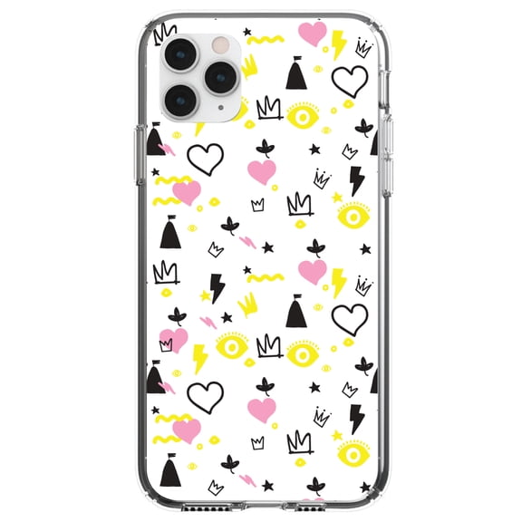 DistinctInk Clear Hybrid Case for Apple iPhone 13 Pro Max (6.7" Screen) - Crown Hearts Castle Pink Yellow - Slim Profile Design