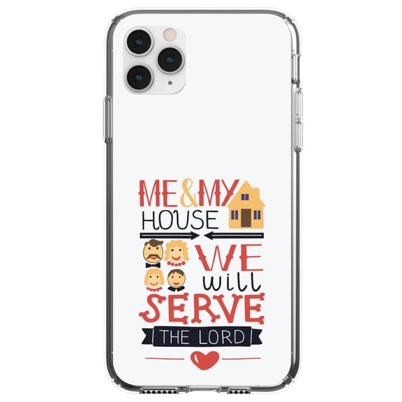 DistinctInk Clear Hybrid Case for Apple iPhone 13 Pro Max (6.7" Screen) - Me & My House We Will Serve the Lord - Shockproof Protection