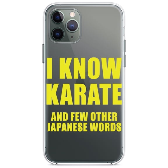 DistinctInk Clear Hybrid Case for Apple iPhone 13 Pro Max (6.7" Screen) - I Know Karate And Few Other Japanese Words - Raised Bezel Screen Guard
