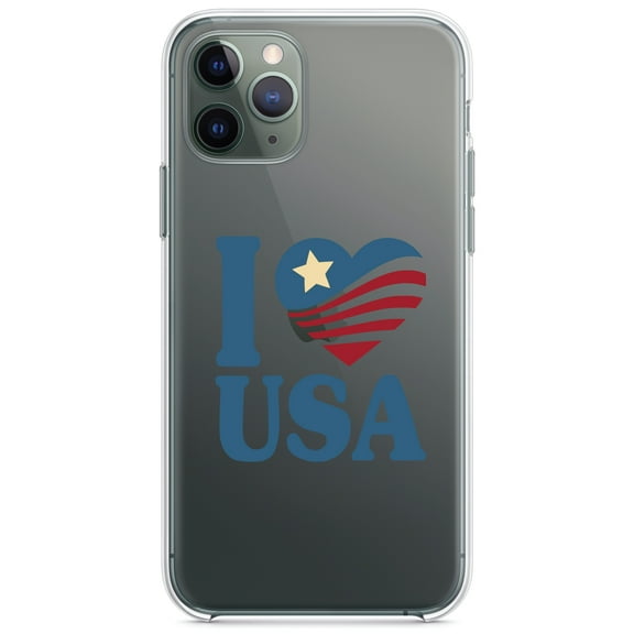 DistinctInk Clear Hybrid Case for Apple iPhone 13 Pro Max (6.7" Screen) - I Love USA Flag - Shockproof Protection