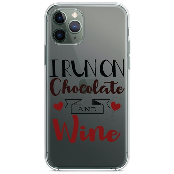 DistinctInk Clear Hybrid Case for Apple iPhone 13 Pro Max (6.7" Screen) - I Run on Chocolate and Wine - Wireless Charging Compatible