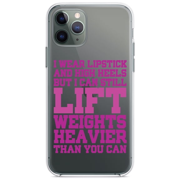 DistinctInk Clear Hybrid Case for Apple iPhone 13 Pro Max (6.7" Screen) - Lipstick & High Heels Can Life Weights Heavier - Raised Bezel Screen Guard