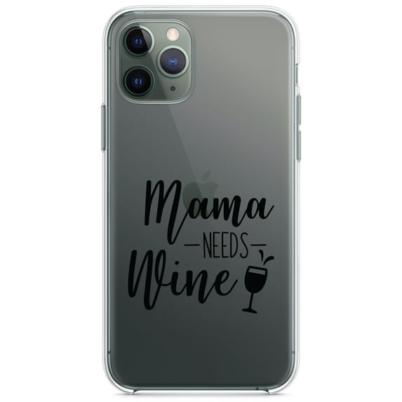 DistinctInk Clear Shockproof Hybrid Case for iPhone 13 Pro MAX (6.7" Screen) - TPU Bumper Acrylic Back Tempered Glass Screen Protector - Mama Needs Wine - Wine Glass
