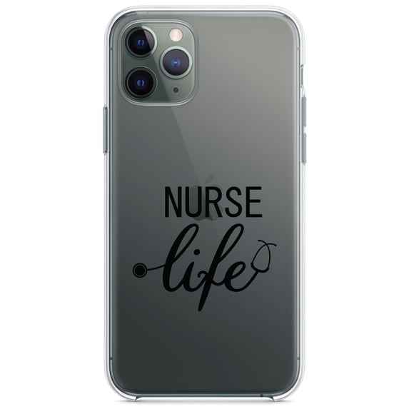 DistinctInk Clear Hybrid Case for Apple iPhone 13 Pro Max (6.7" Screen) - Nurse Life Stethoscope Black - Slim Profile Design