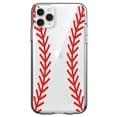 thumbnail image 1 of DistinctInk Clear Hybrid Case for Apple iPhone 13 Pro Max (6.7" Screen) - Red Baseball Stitching - Tempered Glass Back, 1 of 2