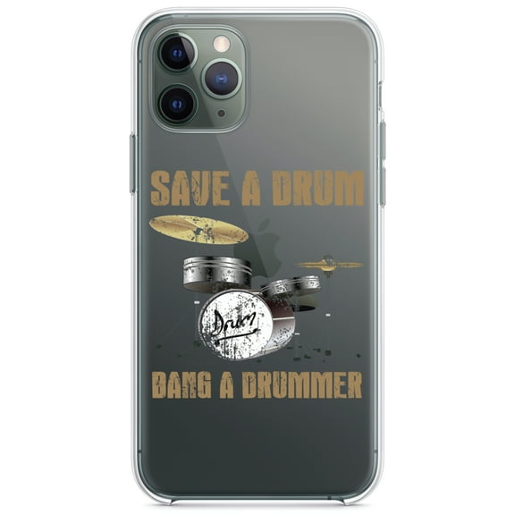 DistinctInk Clear Hybrid Case for Apple iPhone 13 Pro Max (6.7" Screen) - Save a Drum, Bang a Drummer - Raised Bezel Screen Guard