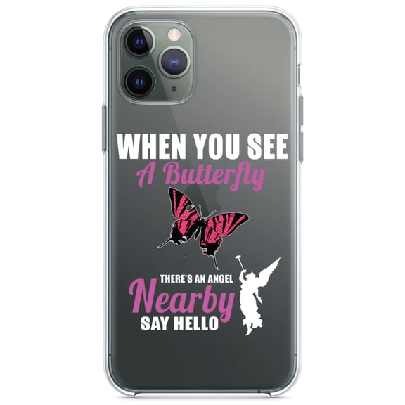 DistinctInk Clear Hybrid Case for Apple iPhone 13 Pro Max (6.7" Screen) - See Butterfly, Angel is Nearby - Wireless Charging Compatible