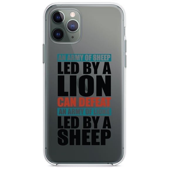 DistinctInk Clear Hybrid Case for Apple iPhone 13 Pro Max (6.7" Screen) - Sheep Led By Lion Defeat Lions Led By Sheep - Shockproof Protection