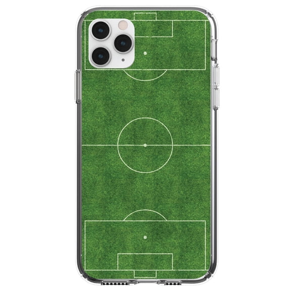 DistinctInk Clear Hybrid Case for Apple iPhone 13 Pro Max (6.7" Screen) - Soccer Field Layout - Tempered Glass Back