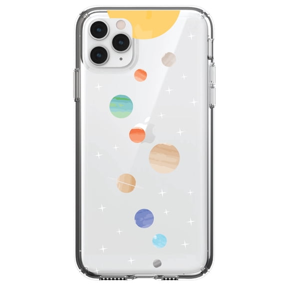 DistinctInk Clear Hybrid Case for Apple iPhone 13 Pro Max (6.7" Screen) - Planets with Sun - Lightweight Grip