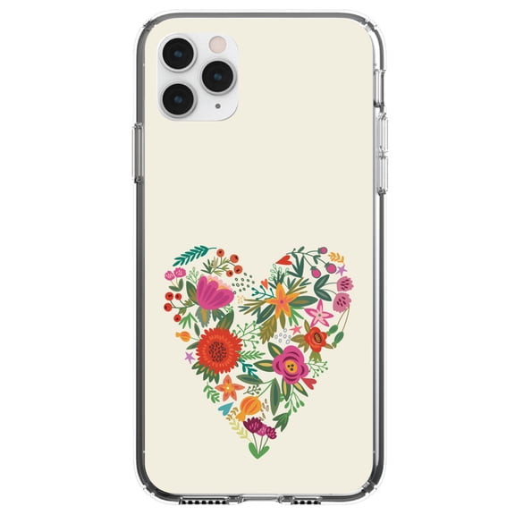 DistinctInk Clear Hybrid Case for Apple iPhone 13 Pro Max (6.7" Screen) - Floral Heart Green Red - Slim Profile Design