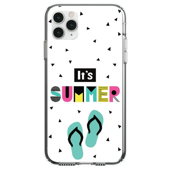 DistinctInk Clear Hybrid Case for Apple iPhone 13 Pro Max (6.7" Screen) - It's Summer Cartoon Flip Flops - Raised Bezel Screen Guard