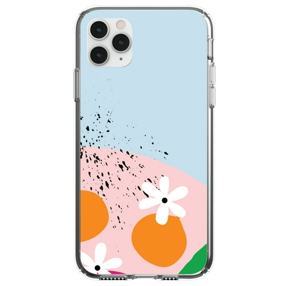 DistinctInk Clear Hybrid Case for Apple iPhone 13 Pro Max (6.7" Screen) - Summer Vibes Bold Flower Pink White Orange - Lightweight Grip