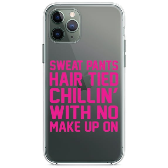 DistinctInk Clear Hybrid Case for Apple iPhone 13 Pro Max (6.7" Screen) - Sweat Pants Hair Tied Chillin' With No Make Up On - Raised Bezel Screen Guard