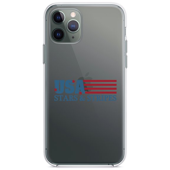 DistinctInk Clear Hybrid Case for Apple iPhone 13 Pro Max (6.7" Screen) - USA Flag Stars & Stripes - Wireless Charging Compatible