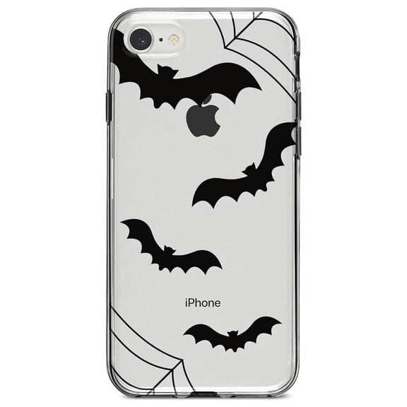 DistinctInk Clear Shockproof Hybrid Case for iPhone 7 8 SE (2020 Model) 4.7" Screen TPU Bumper Acrylic Back Tempered Glass Screen Protector - Bats and Spider Webs
