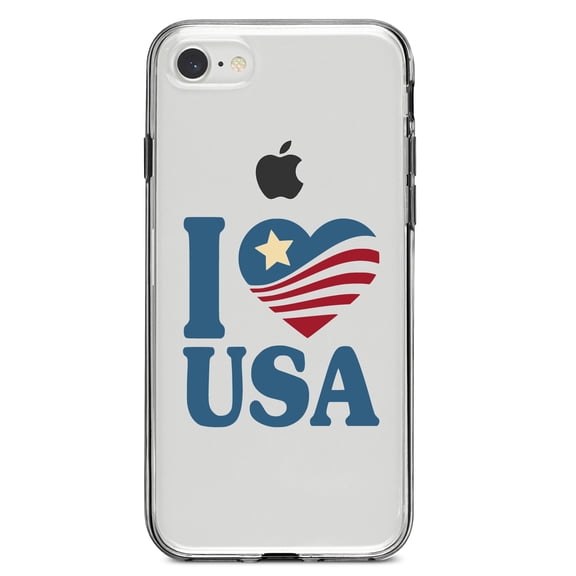 DistinctInk Clear Shockproof Hybrid Case for iPhone 7 8 SE (2020 Model) 4.7" Screen TPU Bumper Acrylic Back Tempered Glass Screen Protector - I Love USA Flag