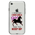 thumbnail image 1 of DistinctInk Clear Shockproof Hybrid Case for iPhone 7 8 SE (2020 Model) 4.7" Screen TPU Bumper Acrylic Back Tempered Glass Screen Protector - I Ride Like A Girl - Try To Keep Up - Horse, 1 of 5