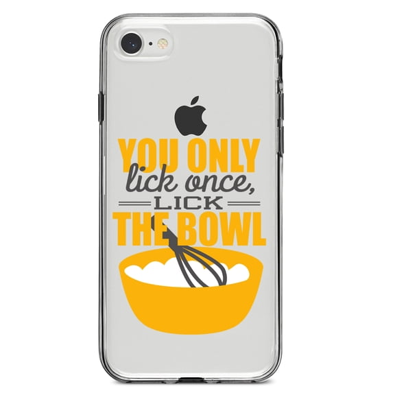 DistinctInk Clear Shockproof Hybrid Case for iPhone 7 8 SE (2020 Model) 4.7" Screen TPU Bumper Acrylic Back Tempered Glass Screen Protector - You Only Lick Once - Lick the Bowl - Baking