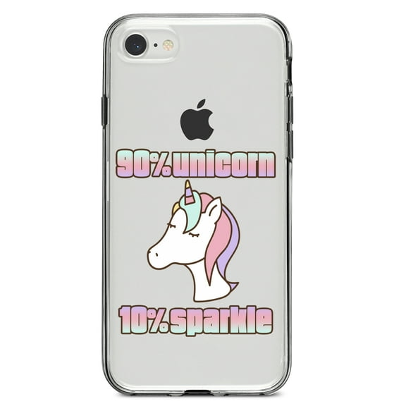DistinctInk Clear Shockproof Hybrid Case for iPhone 7 8 SE (2020 Model) 4.7" Screen TPU Bumper Acrylic Back Tempered Glass Screen Protector - 90% Unicorn 10% Sparkle