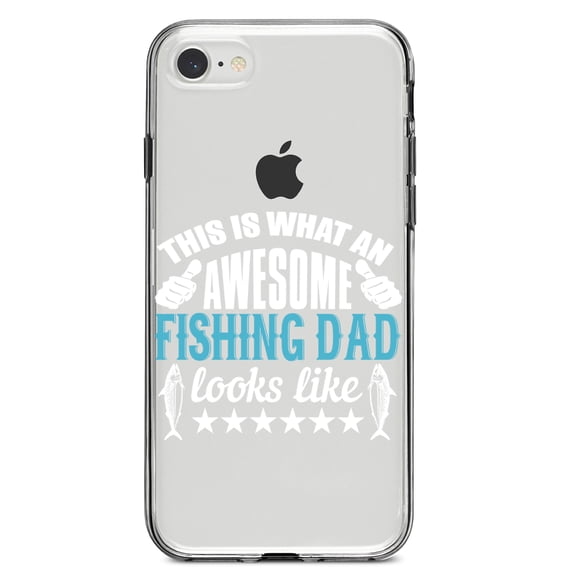 DistinctInk Clear Shockproof Hybrid Case for iPhone 7 8 SE (2020 Model) 4.7" Screen TPU Bumper Acrylic Back Tempered Glass Screen Protector - This is What Awesome Fishing Dad Looks Like