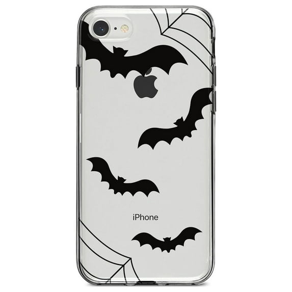 DistinctInk Clear Shockproof Hybrid Case for iPhone 7 8 SE (2020 Model) 4.7" Screen TPU Bumper Acrylic Back Tempered Glass Screen Protector - Bats and Spider Webs