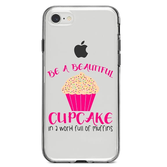 DistinctInk Clear Shockproof Hybrid Case for iPhone 7 8 SE (2020 Model) 4.7" Screen TPU Bumper Acrylic Back Tempered Glass Screen Protector - Be a Beautiful Cupcake in a World of Muffins