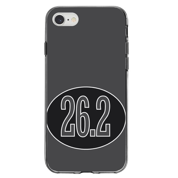 DistinctInk Clear Shockproof Hybrid Case for iPhone 7 8 SE (2020 Model) 4.7" Screen TPU Bumper Acrylic Back Tempered Glass Screen Protector - Black 26.2 Oval Marathon Run - Show Your Love of Running