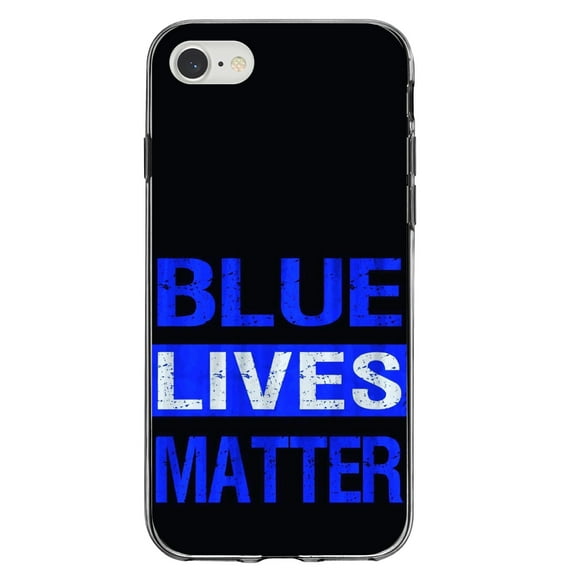 DistinctInk Clear Shockproof Hybrid Case for iPhone 7 8 SE (2020 Model) 4.7" Screen TPU Bumper Acrylic Back Tempered Glass Screen Protector - Blue Lives Matter Law Enforcement - First Responders
