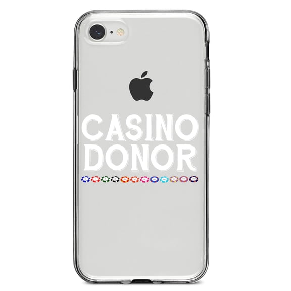 DistinctInk Clear Shockproof Hybrid Case for iPhone 7 8 SE (2020 Model) 4.7" Screen TPU Bumper Acrylic Back Tempered Glass Screen Protector - Casino Donor - Blackjack Gambling