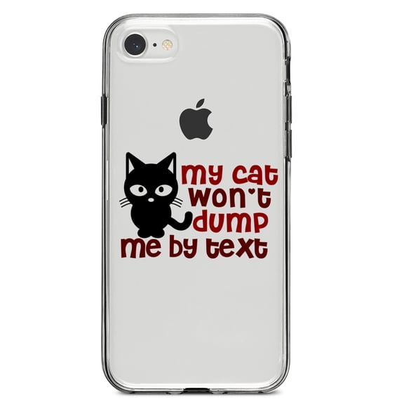 DistinctInk Clear Shockproof Hybrid Case for iPhone 7 8 SE (2020 Model) 4.7" Screen TPU Bumper Acrylic Back Tempered Glass Screen Protector - My Cat Won't Dump Me By Text