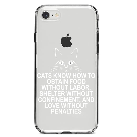 DistinctInk Clear Shockproof Hybrid Case for iPhone 7 8 SE (2020 Model) 4.7" Screen TPU Bumper Acrylic Back Tempered Glass Screen Protector - Cats Obtain Food without Labor