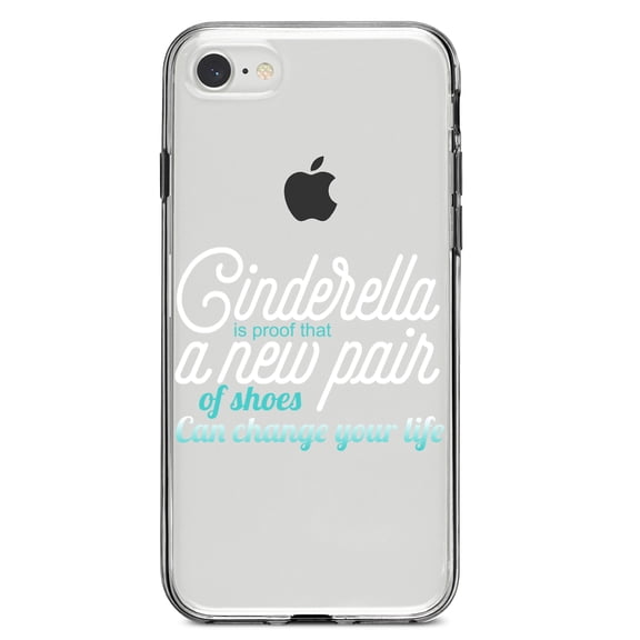DistinctInk Clear Shockproof Hybrid Case for iPhone 7 8 SE (2020 Model) 4.7" Screen TPU Bumper Acrylic Back Tempered Glass Screen Protector - Cinderella New Pair of Shoes Can Change Your Life
