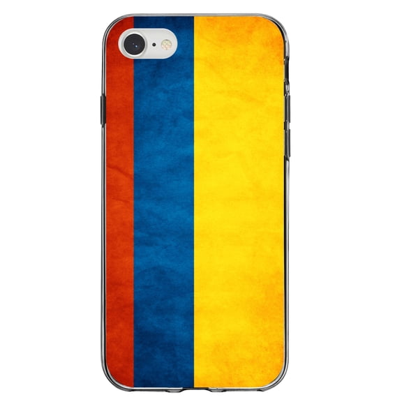 DistinctInk Clear Shockproof Hybrid Case for iPhone 7 8 SE (2020 Model) 4.7" Screen TPU Bumper Acrylic Back Tempered Glass Screen Protector - Colombia Old Flag - Show Your Love of Colombia