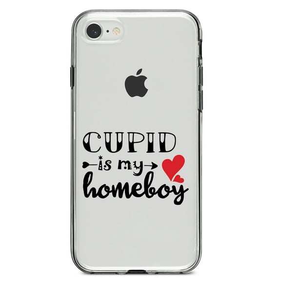 DistinctInk Clear Shockproof Hybrid Case for iPhone 7 8 SE (2020 Model) 4.7" Screen TPU Bumper Acrylic Back Tempered Glass Screen Protector - Cupid is My Homeboy - Heart - Valentine