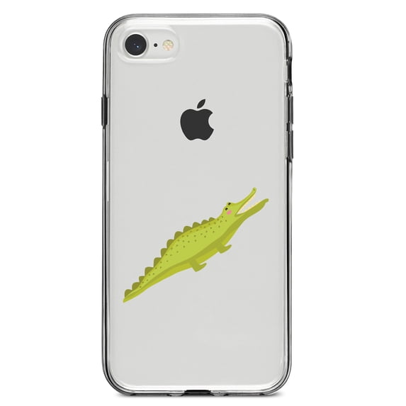 DistinctInk Clear Shockproof Hybrid Case for iPhone 7 8 SE (2020 Model) 4.7" Screen TPU Bumper Acrylic Back Tempered Glass Screen Protector - Cute Cartoon Alligator