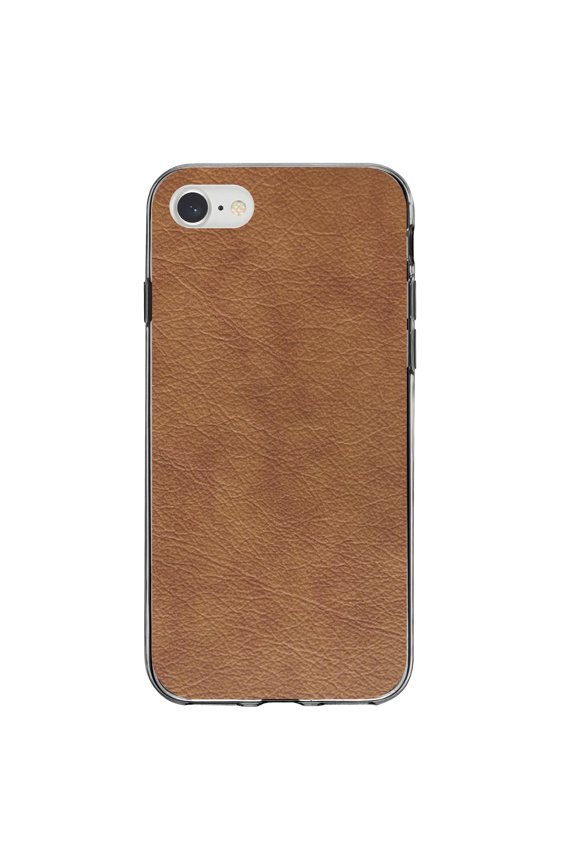 Clear Shockproof Hybrid Case for iPhone 7 8 SE (2020 Model) 4.7" Screen TPU Bumper Acrylic Back Tempered Glass Screen Protector - Dark Brown Faux Leather Print Design - Faux Leather Image