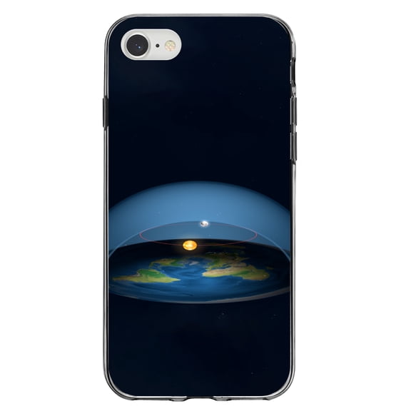 DistinctInk Clear Shockproof Hybrid Case for iPhone 7 8 SE (2020 Model) 4.7" Screen TPU Bumper Acrylic Back Tempered Glass Screen Protector - Flat Earth Map