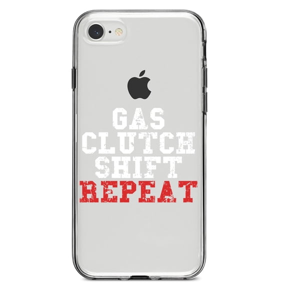 DistinctInk Clear Shockproof Hybrid Case for iPhone 7 8 SE (2020 Model) 4.7" Screen TPU Bumper Acrylic Back Tempered Glass Screen Protector - Gas Clutch Shift Repeat