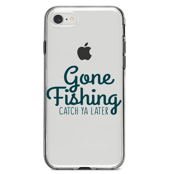 DistinctInk Clear Shockproof Hybrid Case for iPhone 7 8 SE (2020 Model) 4.7" Screen TPU Bumper Acrylic Back Tempered Glass Screen Protector - Gone Fishing Catch Ya Later