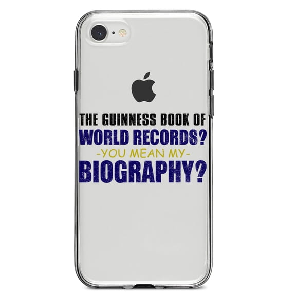 DistinctInk Clear Shockproof Hybrid Case for iPhone 7 8 SE (2020 Model) 4.7" Screen TPU Bumper Acrylic Back Tempered Glass Screen Protector - Guinness Book Of Records - My Biography