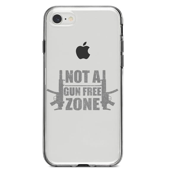 DistinctInk Clear Shockproof Hybrid Case for iPhone 7 8 SE (2020 Model) 4.7" Screen TPU Bumper Acrylic Back Tempered Glass Screen Protector - Not a Gun Free Zone